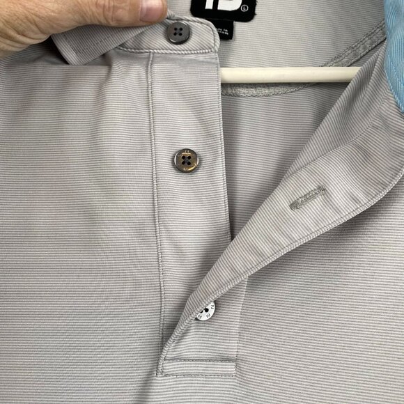 Foot Joy Men's Polo Shirt Tri-Color Striped Size Large Blue and White Casual - Picture 3 of 8